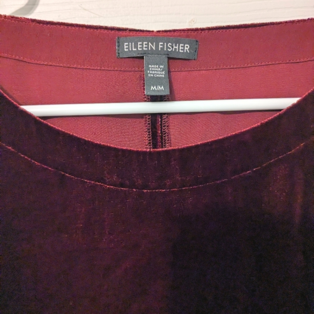 EILEEN FISHER Ballet Neck Velvet 3/4 Sleeve Top in Burgundy Size M - Picture 7 of 7